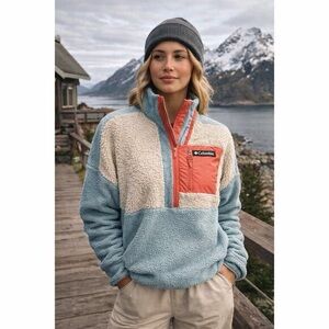 Trending Viral Women's Columbia Color Block Sherpa Fleece Pullover, Size Small